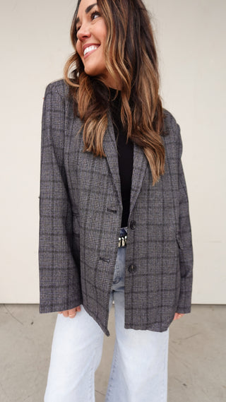 Plaid Blazer - Charcoal