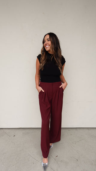 burgundy wide leg dress pants Double Button Pants