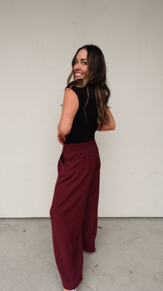 Wide Leg Trouser - Burgundy