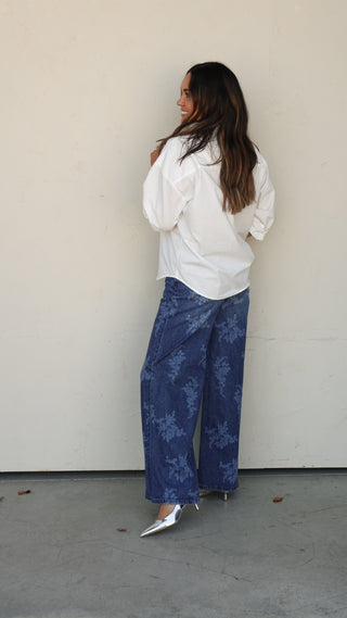 High Rise Floral Wide Leg Denim