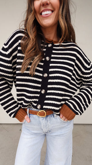 Contrast Stripe Cardigan - Black/Brown