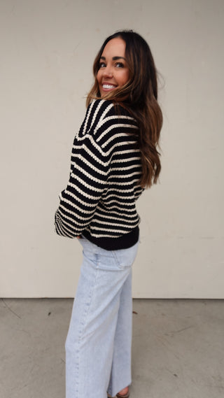 Contrast Stripe Cardigan - Black/Brown