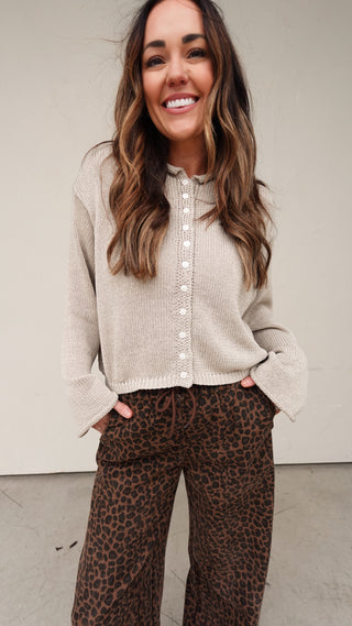 Lightweight Button-Front Cardigan - Stone