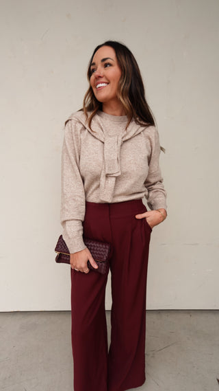 Wide Leg Trouser - Burgundy