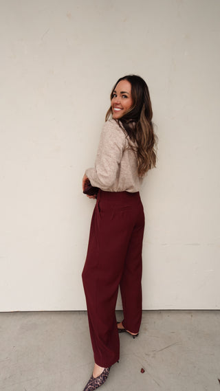 Wide Leg Trouser - Burgundy
