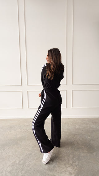 Black fleece lined hooded jumpsuit cozy loungewear