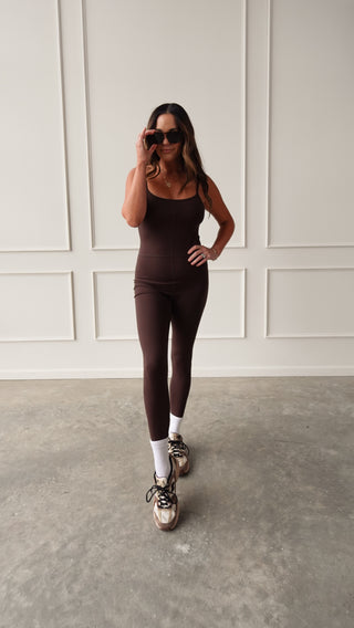 Chocolate brown sleeveless jumpsuit relaxed fit