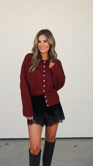 Black Velvet Lace Trim Shorts