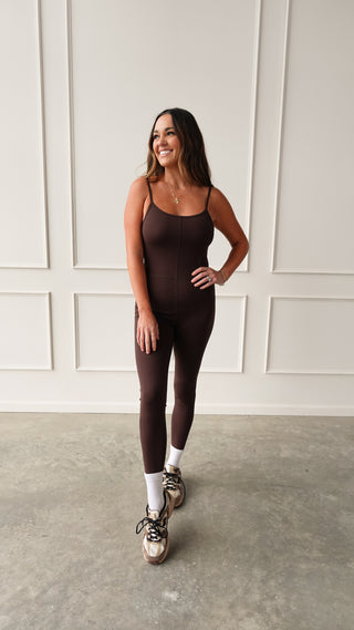 Chocolate brown sleeveless jumpsuit relaxed fit