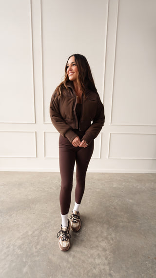 Chocolate fleece cropped jacket cozy zip layer