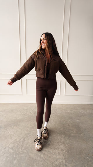 Chocolate fleece cropped jacket cozy zip layer