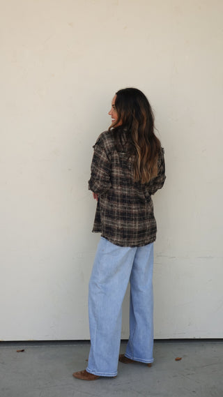 Brown Plaid Longline Flannel Shirt