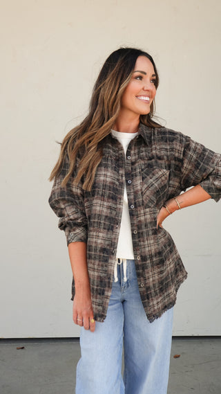 Brown Plaid Longline Flannel Shirt