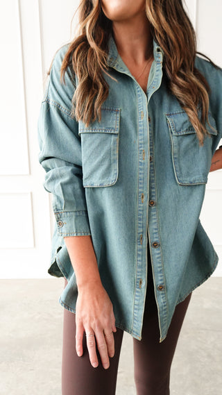 Washed denim oversized button up shirt relaxed fit
