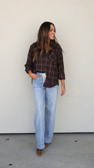 Maroon Plaid Flannel Shirt