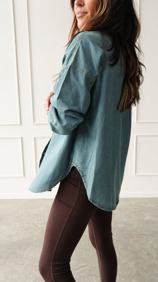 Washed denim oversized button up shirt relaxed fit
