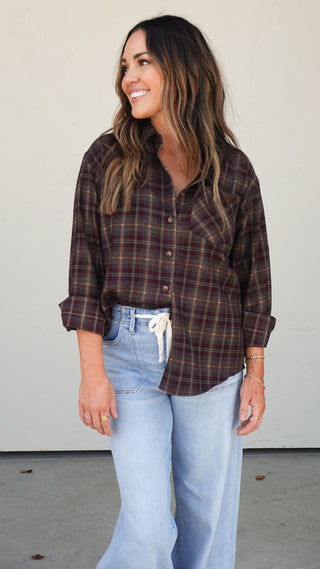 Maroon Plaid Flannel Shirt