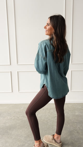 Washed denim oversized button up shirt relaxed fit