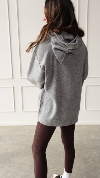 Gray oversized knit hoodie cozy relaxed fit sweater