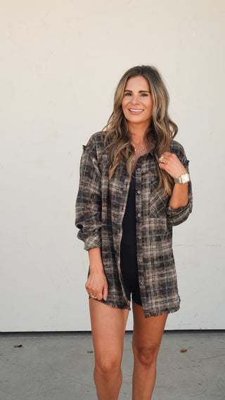 Brown Plaid Longline Flannel Shirt