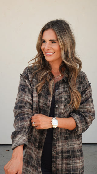 Brown Plaid Longline Flannel Shirt
