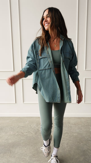 Washed denim oversized button up shirt relaxed fit
