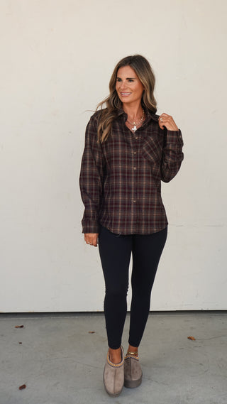 Maroon Plaid Flannel Shirt
