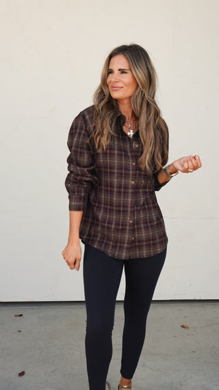 Maroon Plaid Flannel Shirt