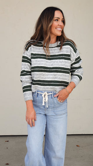Hunter Green/Gray Striped Sweater