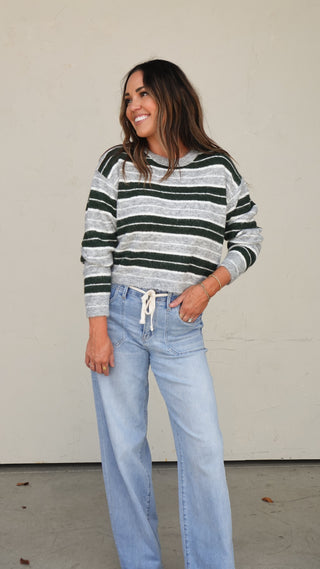 Hunter Green/Gray Striped Sweater