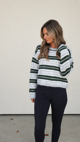 Hunter Green/Gray Striped Sweater