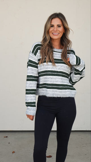 Hunter Green/Gray Striped Sweater