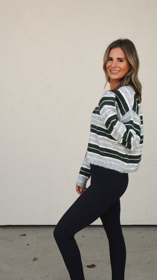 Hunter Green/Gray Striped Sweater