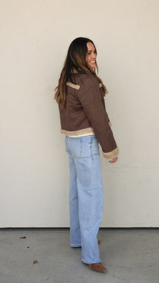Brown Suede Jacket with Fur Trim