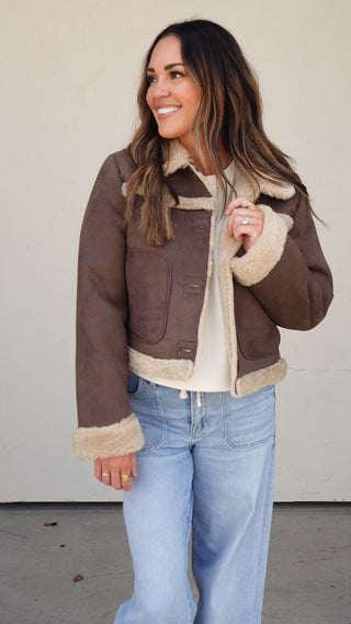 Brown Suede Jacket with Fur Trim