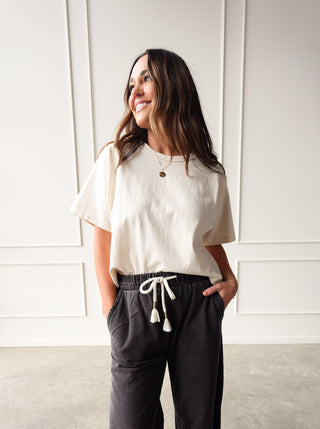 Oatmeal short sleeve linen tee lightweight basic top