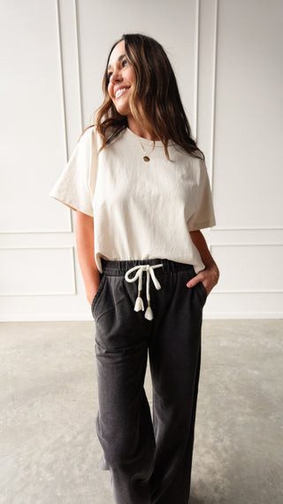 Oatmeal short sleeve linen tee lightweight basic top