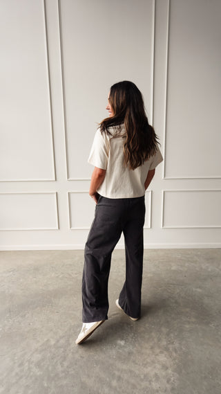 Washed black wide leg pants high rise relaxed fit