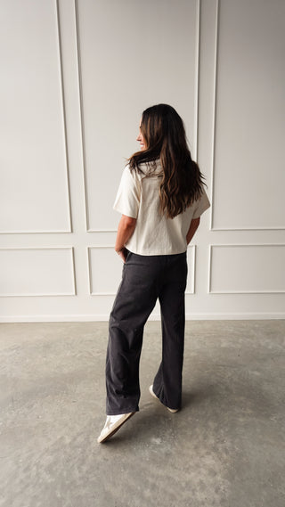 Oatmeal short sleeve linen tee lightweight basic top