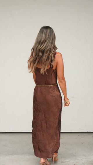 Brown Satin Floral Lace Dress