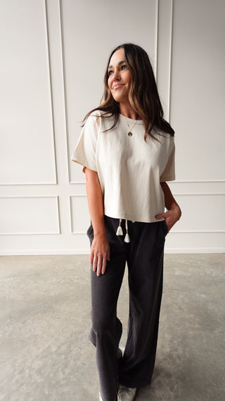 Washed black wide leg pants high rise relaxed fit