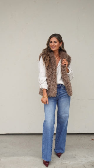 Mocha Belted Faux Fur Vest