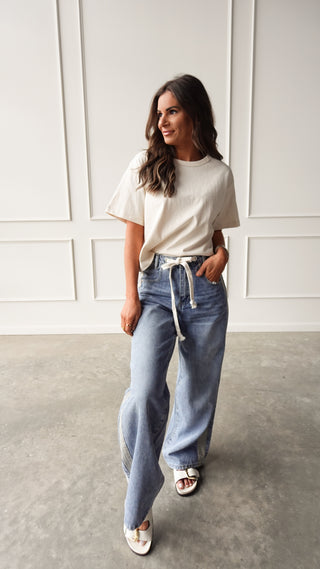 Oatmeal short sleeve linen tee lightweight basic top