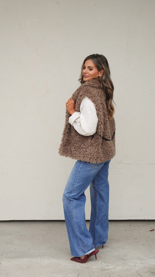Mocha Belted Faux Fur Vest