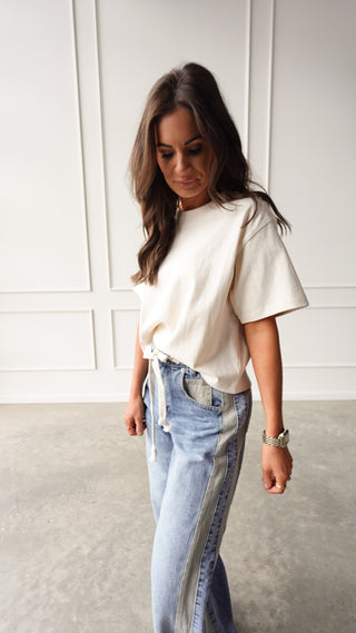 Oatmeal short sleeve linen tee lightweight basic top
