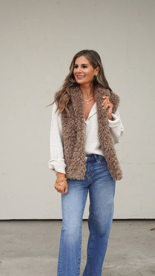 Mocha Belted Faux Fur Vest