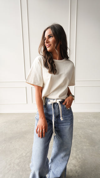 Oatmeal short sleeve linen tee lightweight basic top