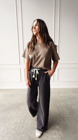 Washed black wide leg pants high rise relaxed fit
