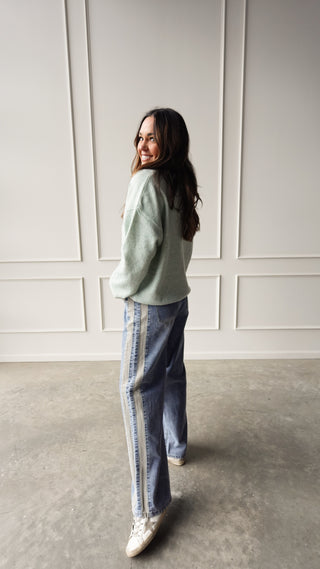 Contrast stripe slouchy straight leg jeans relaxed fit