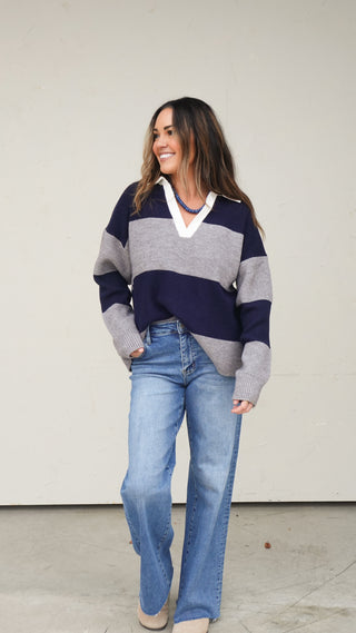 Navy/Gray Polo Sweater